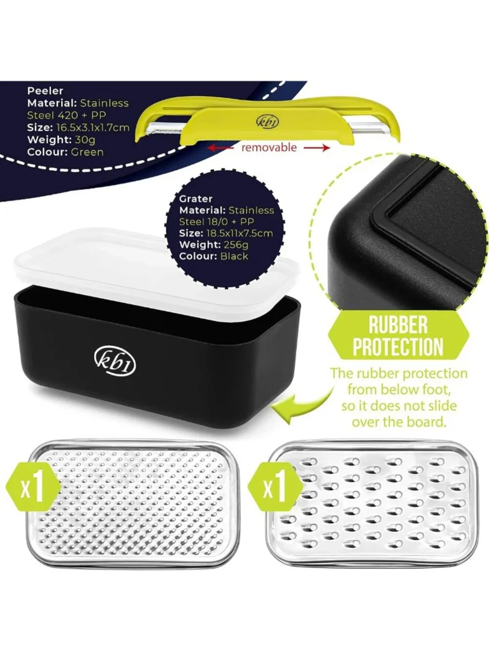 Multi-Function Cheese Grater Set with Container & Lid - Stainless Steel Kitchen